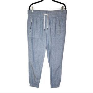 Athleta Cabo Linen Joggers Blue Zip Pockets Size 12